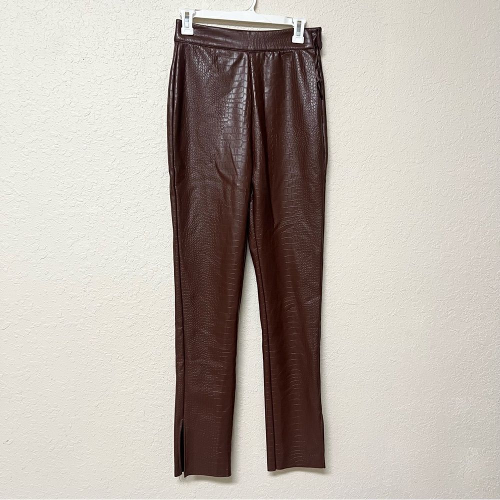 Meshki Straight Leg Brown Faux Leather Textured Pants Womens Size M